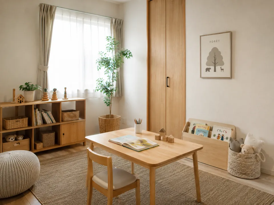 木の家具がある子ども部屋